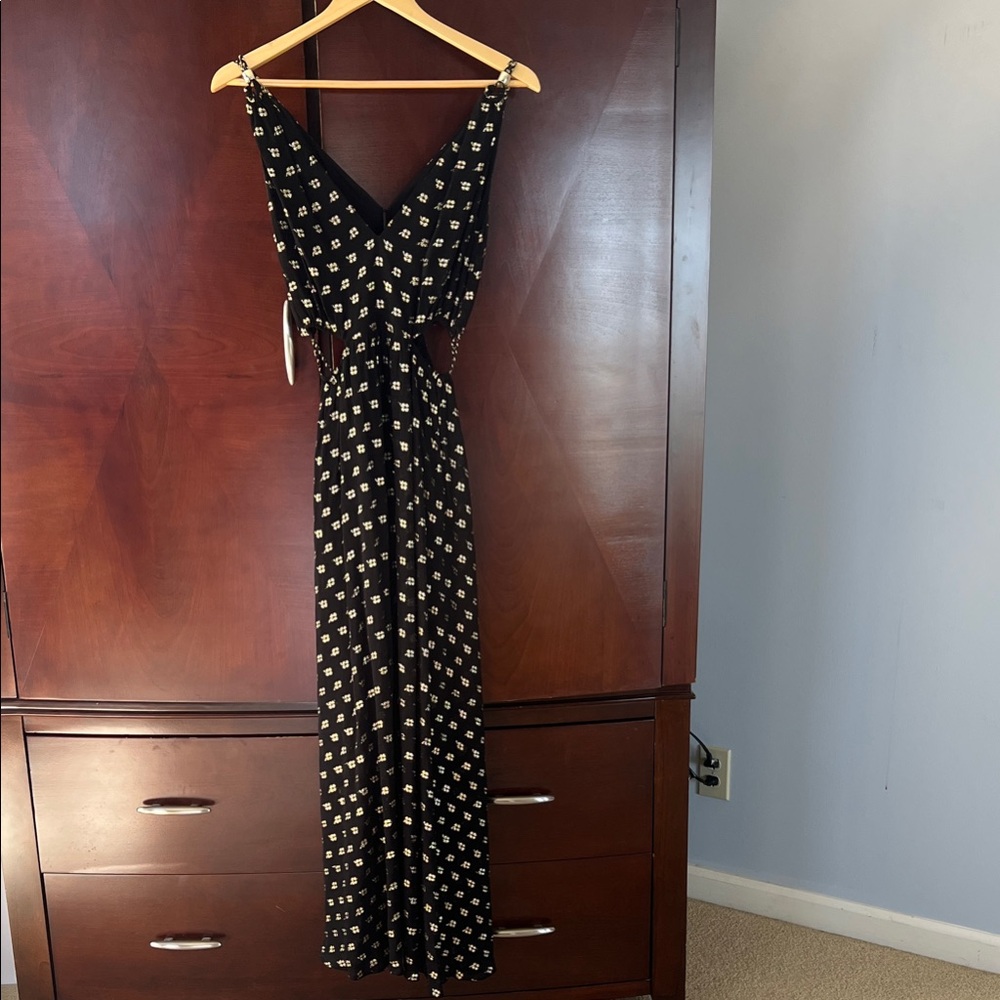 Maje Black with Gold Patterned Maxi Dress
